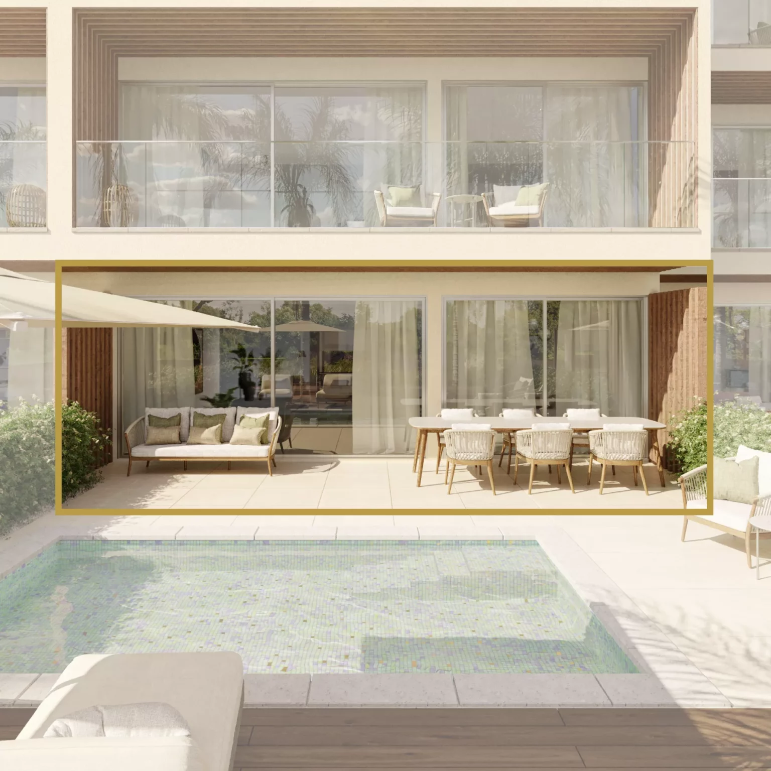 Outside view of THE Pool Apartments.