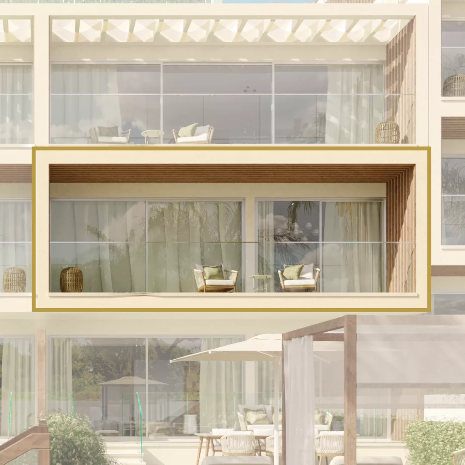 Outside view of the balconies of THE V Apartments.